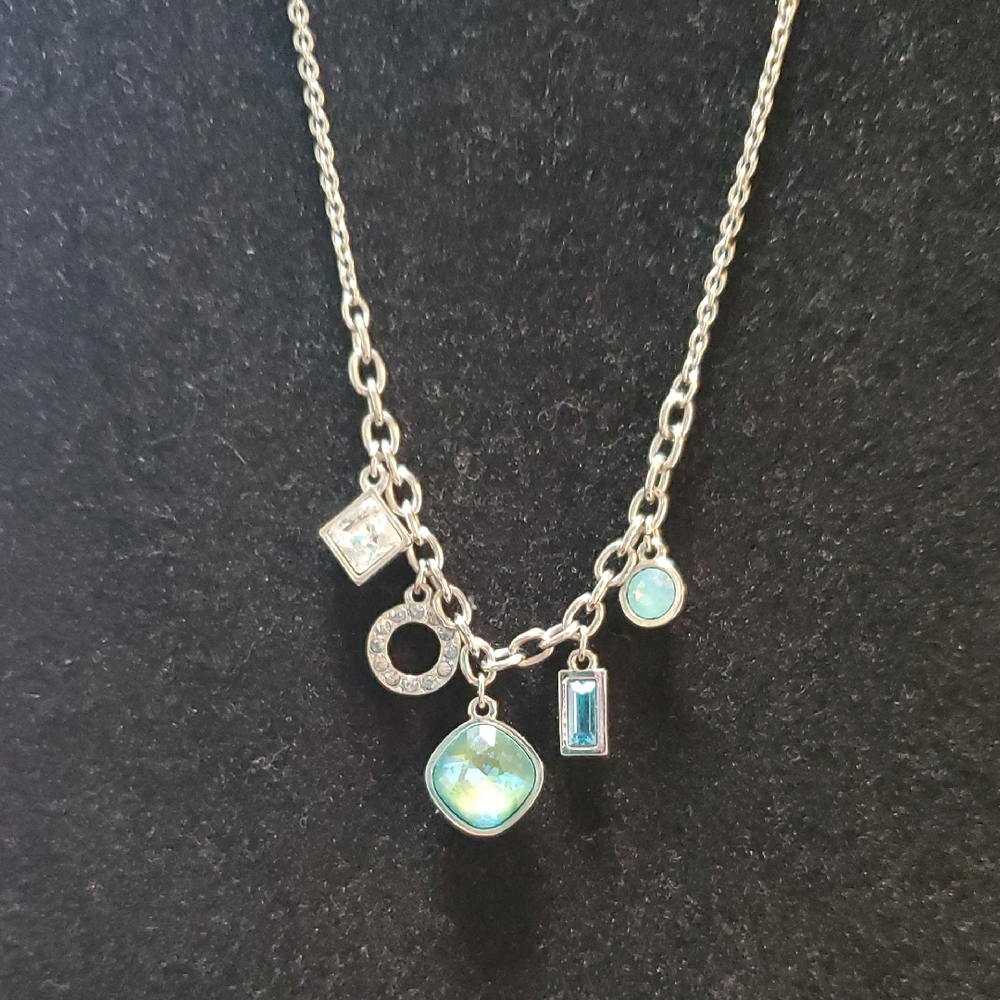 Touchstone Crystal Silver Necklace with Blue and White Charms